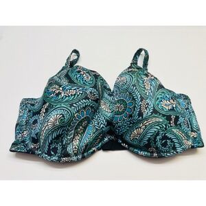Cacique Underwire Bra Womens 44DDD Teal Blue Paisley Full Coverage Lingerie